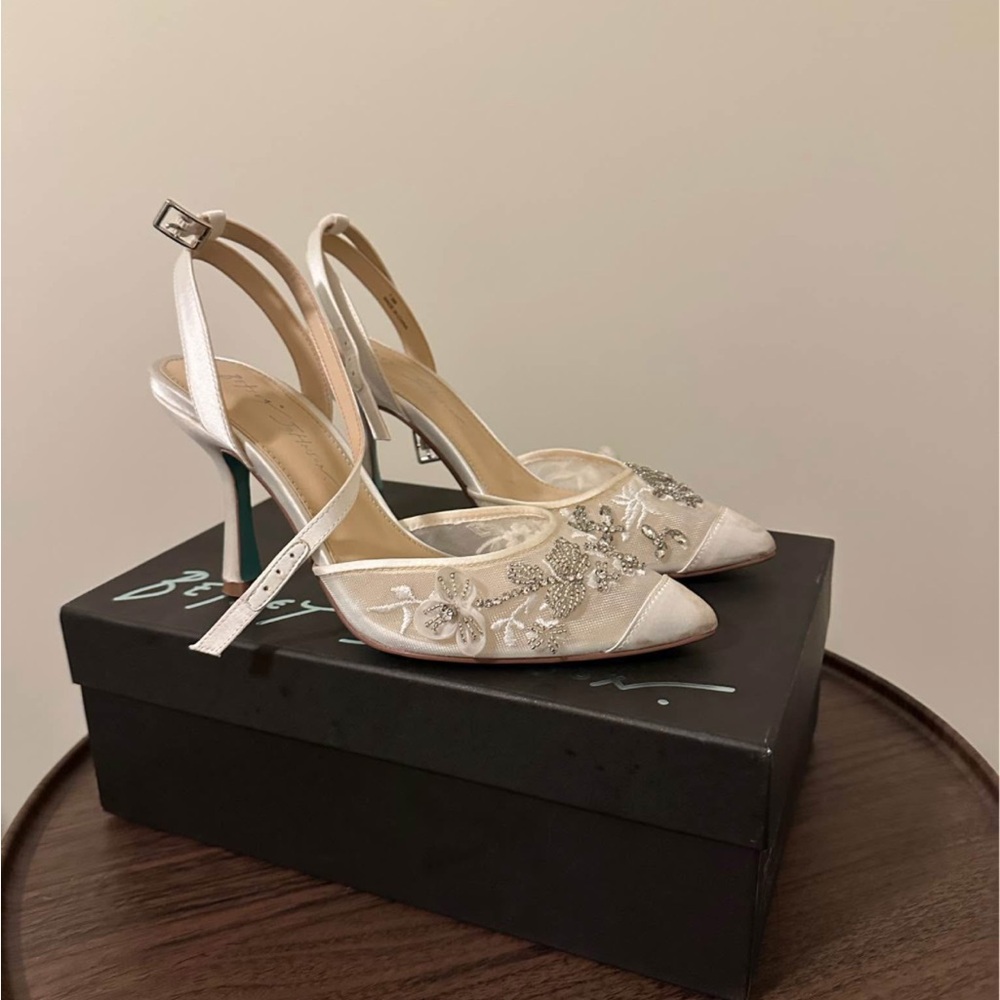 Betsey Johnson Ivory Embellished Slingback Heels